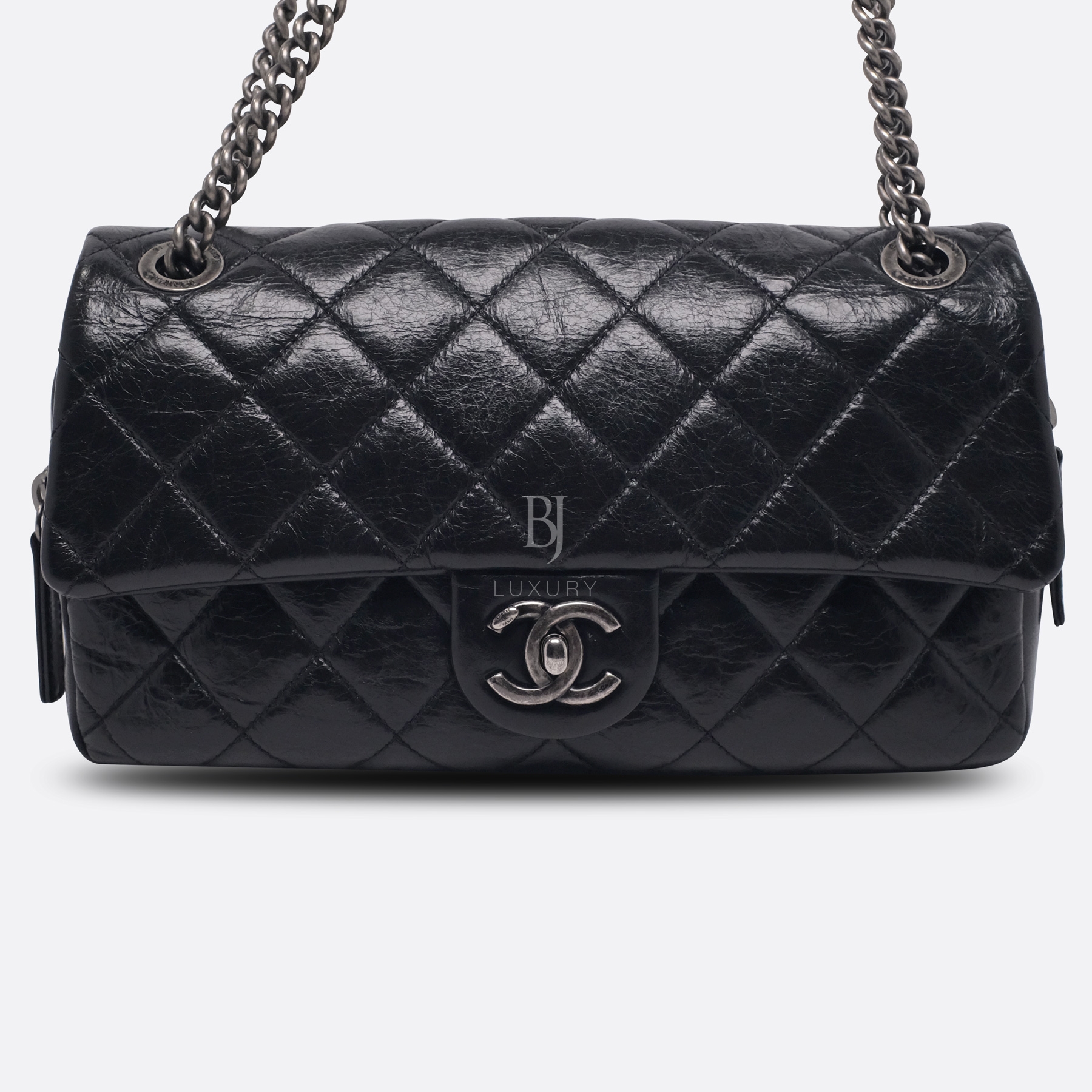 Chanel Flap Bag Aged Calfskin Ruthenium Medium Black BJ Luxury 1.jpg