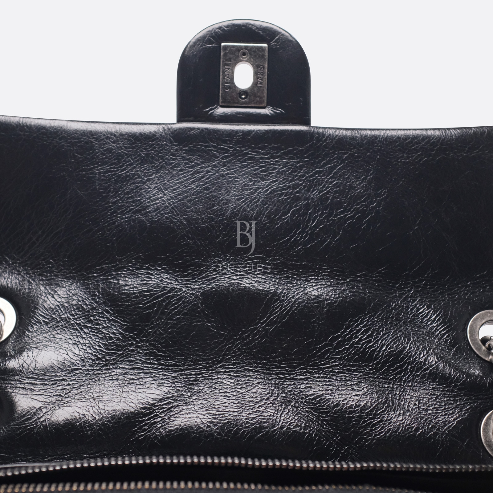 Chanel Flap Bag Aged Calfskin Ruthenium Medium Black BJ Luxury 16.jpg