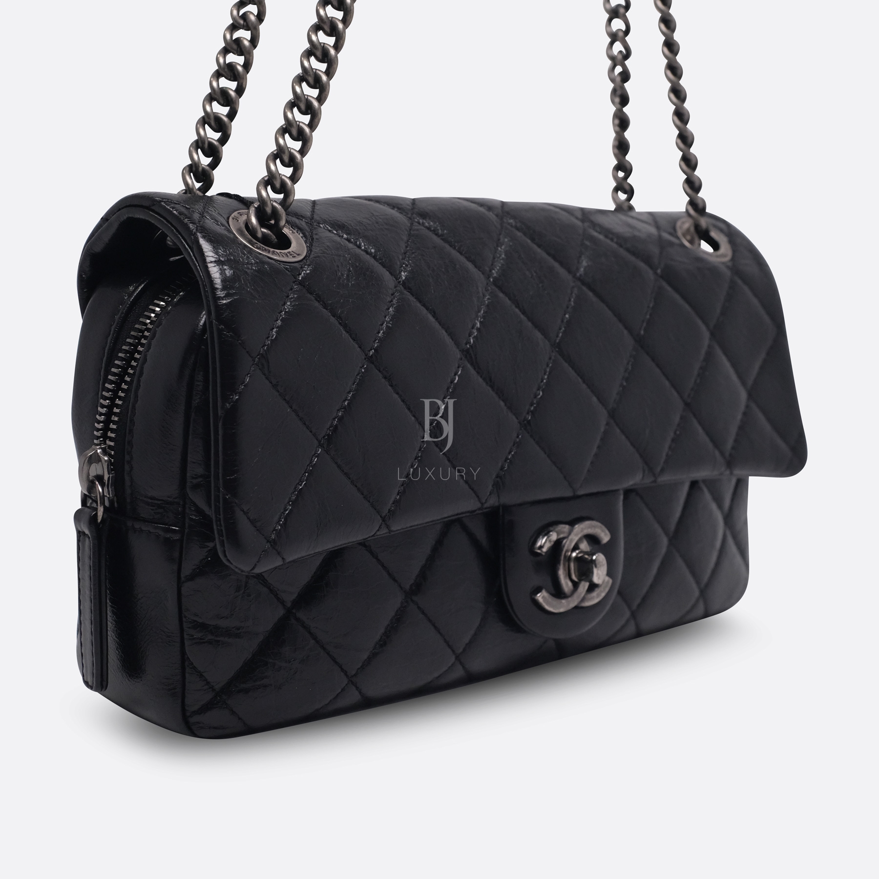 Chanel Flap Bag Aged Calfskin Ruthenium Medium Black BJ Luxury 2.jpg