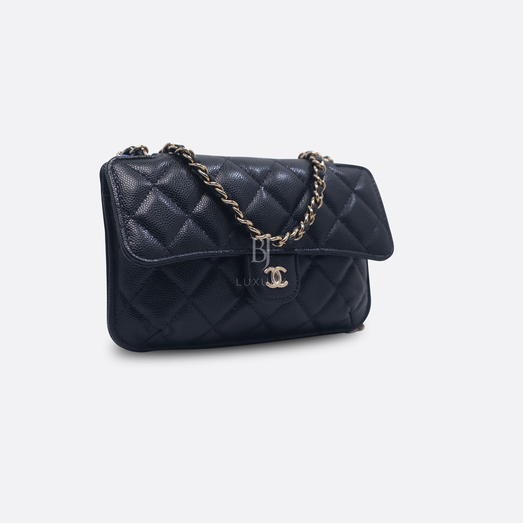 CHANEL FOLDABLE TOTE WITH CHAIN BLACK CAVIAR