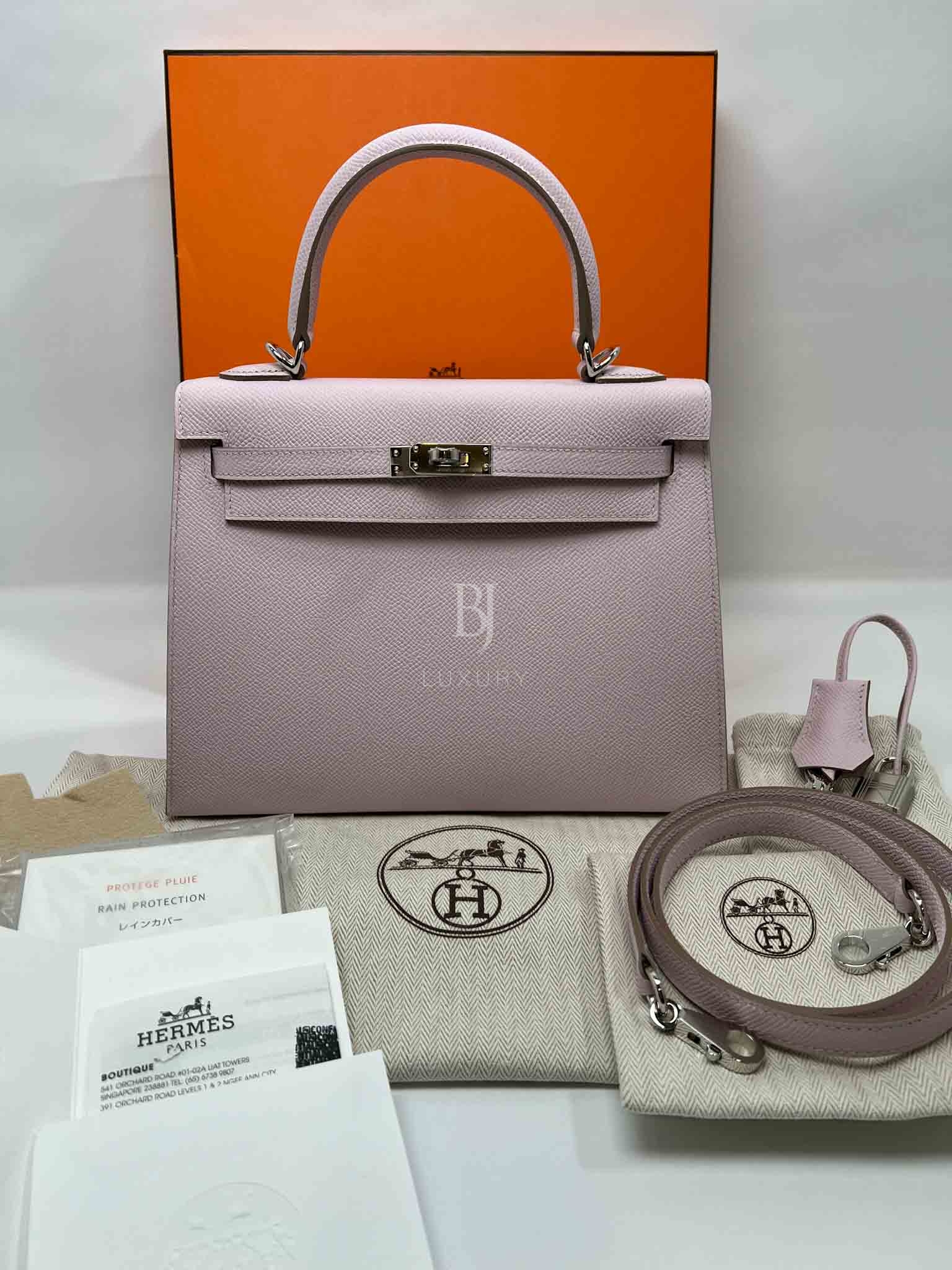 Hermes Special Order (HSS) Kelly Sellier 25 Mauve Pale and Craie Epsom –  Madison Avenue Couture