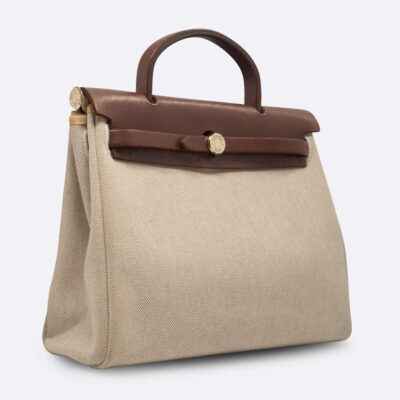 HERMES HERBAG 29 BROWN TOILE H/VACHE