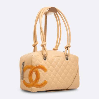 CHANEL CAMBON BOSTON BAG BEIGE LEATHER