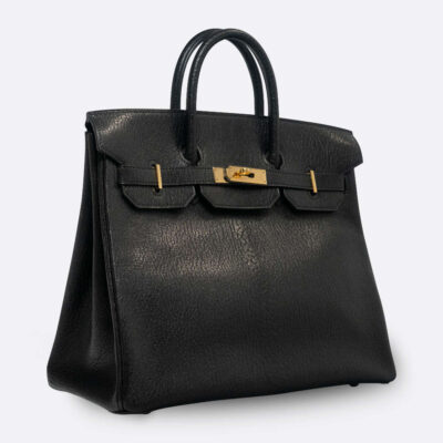 HERMES HAC HAUT A COURROIES 32 BLACK CHEVRE COROMANDEL