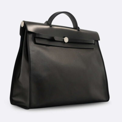HERMES HERBAG 39 BLACK TOILE BERLINE/VACHE