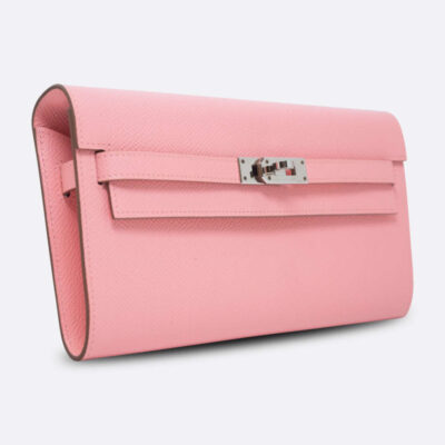HERMES KELLY WALLET TO GO LONG CLUTCH ROSE AZALEE EPSOM