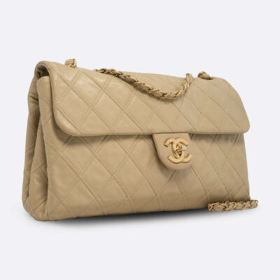 CHANEL FLAP BAG LARGE BEIGE LAMBSKIN