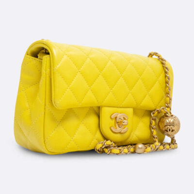 CHANEL FLAP BAG PEARL CRUSH MINI YELLOW LAMBSKIN