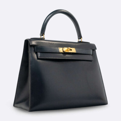 HERMES KELLY SELLIER 28 BLEU BOX CALF