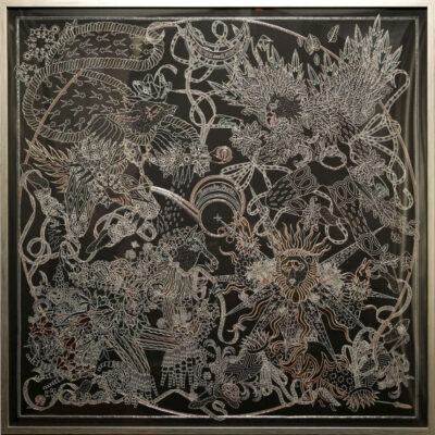 HERMES SCARF FRAMED BLACK SILK