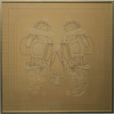 HERMES SCARF FRAMED TABAC CAMEL SILK