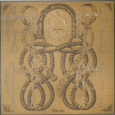 HERMES SCARF FRAMED TABAC CAMEL SILK