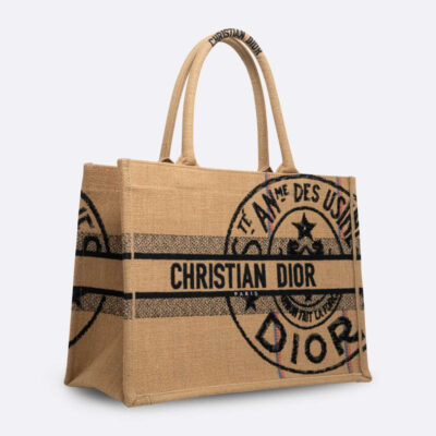 CHRISTIAN DIOR BOOK TOTE MEDIUM BEIGE RAFFIA