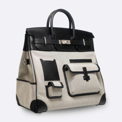 HERMES HAC CARGO HAUT A COURROIES 40 BLACK, WHITE EVERCALF
