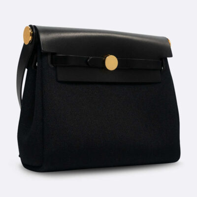 HERMES HERBAG MINI BLACK TOILE BERLINE/VACHE