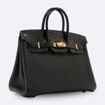 HERMES BIRKIN 25 BLACK TOGO, ALLIGATOR