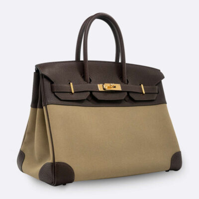 HERMES BIRKIN 35 EBENE LEATHER, TOILE