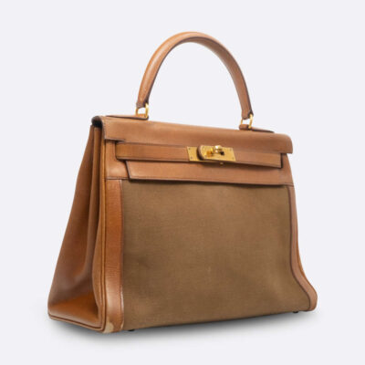 HERMES KELLY RETOURNE 28 GOLD TOILE, COURCHEVEL