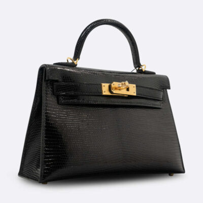 HERMES MINI KELLY 20 BLACK LIZARD