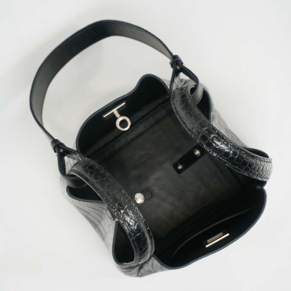 BAGACHARM-SHOULDERBAGCROCEMBOSSED-SMALL-BLACK-CALF-7438 topdown.jpg