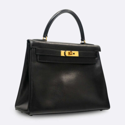 HERMES KELLY RETOURNE 28 BLACK BOX CALF