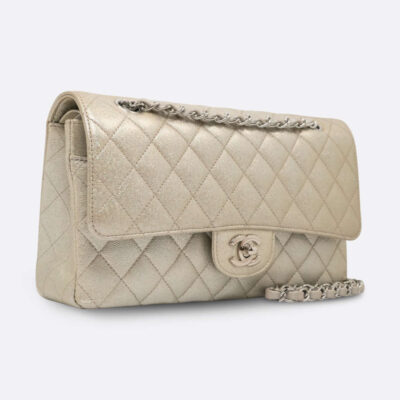 CHANEL CLASSIC HANDBAG MEDIUM SILVER IRIDESCENT CAVIAR