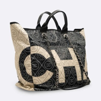 CHANEL TOTE LARGE BLACK, WHITE CANVAS
