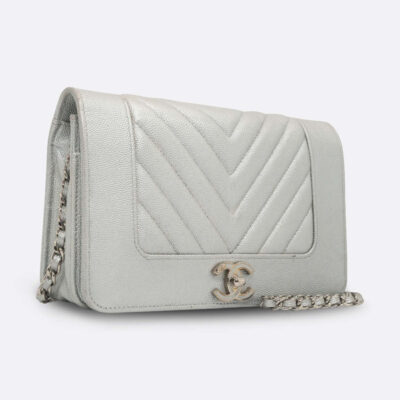 CHANEL WALLET ON CHAIN SILVER CAVIAR