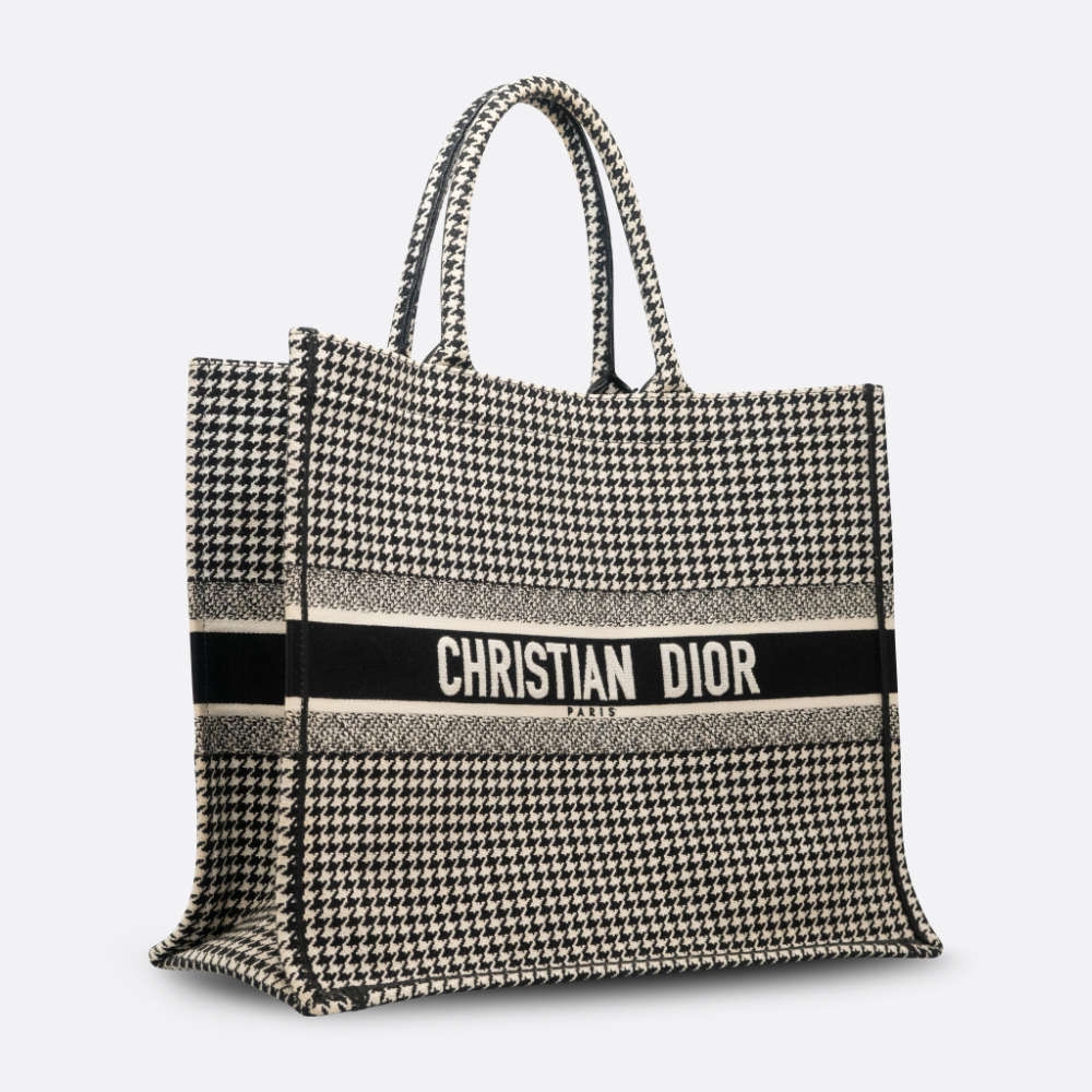 CHRISTIAN DIOR BOOK TOTE LARGE BLACK, WHITE FABRIC - BJ Luxury