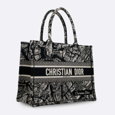 CHRISTIAN DIOR BOOK TOTE MEDIUM BLACK, WHITE FABRIC