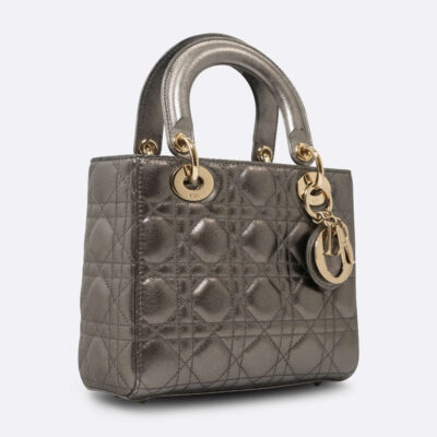 CHRISTIAN DIOR LADY DIOR SMALL SILVER CALF