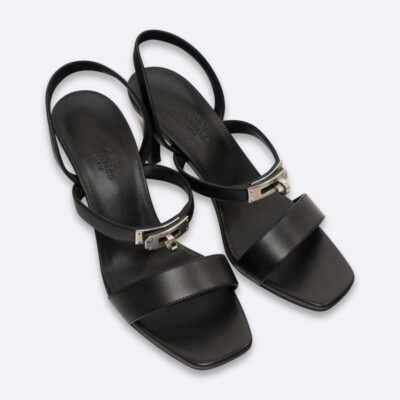 HERMES GLAMOUR HEELS EU 37 BLACK CALF