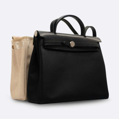 HERMES HERBAG 31 BLACK, WHITE TOILE H/VACHE