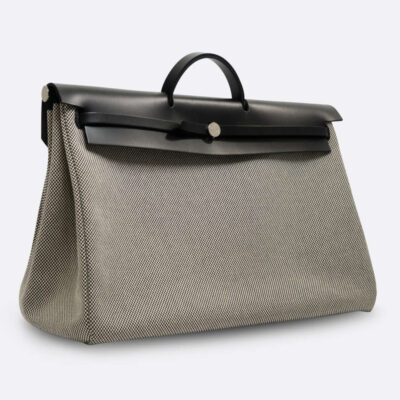 HERMES HERBAG 50 BLACK, WHITE TOILE BERLINE/VACHE