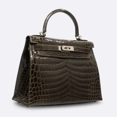HERMES KELLY SELLIER 28 GRIS NILOTICUS CROCODILE