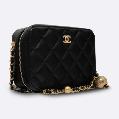 CHANEL CAMERA CASE PEARL CRUSH MINI BLACK LAMBSKIN