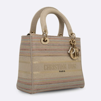CHRISTIAN DIOR LADY DIOR MEDIUM TAUPE FABRIC