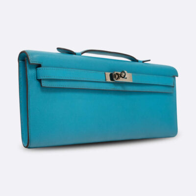 HERMES KELLY CUT LONG CLUTCH BLEU AZTEQUE CHEVRE