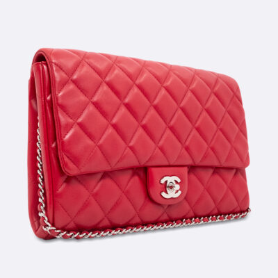 CHANEL CLUTCH WITH CHAIN MEDIUM RED LAMBSKIN