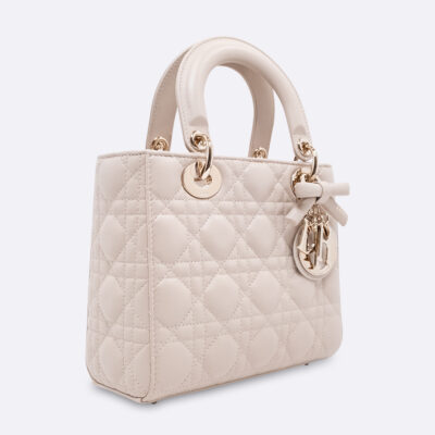 CHRISTIAN DIOR LADY DIOR SMALL TAUPE LAMBSKIN