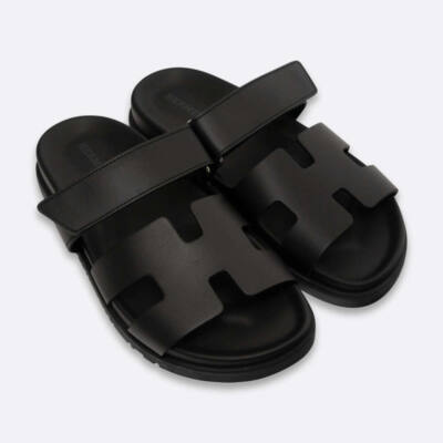 HERMES CHYPRE SANDALS EU 35.5 BLACK CALF