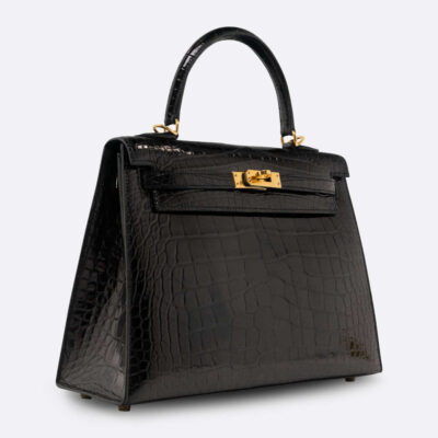 HERMES KELLY SELLIER 25 BLACK ALLIGATOR