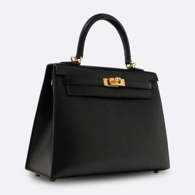 HERMES KELLY SELLIER 25 BLACK CHEVRE CHAMKILA
