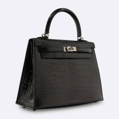 HERMES KELLY SELLIER 25 BLACK POROSUS CROCODILE