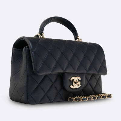 CHANEL TOP HANDLE BAG MINI BLUE IRIDESCENT LAMBSKIN