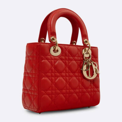 CHRISTIAN DIOR LADY DIOR MEDIUM RED LAMBSKIN