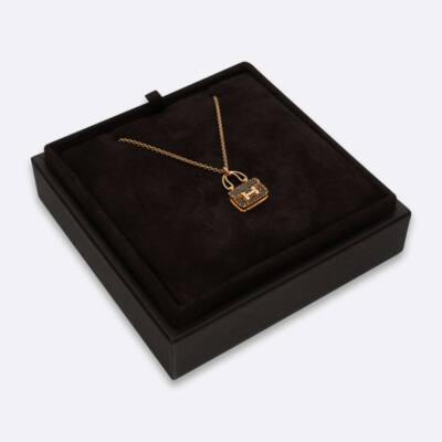 HERMES AMULETTES CONSTANCE NECKLACE BLACK 18K ROSE GOLD