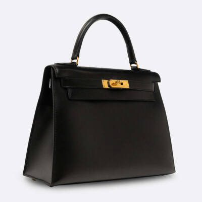 HERMES KELLY SELLIER 28 BLACK BOX CALF