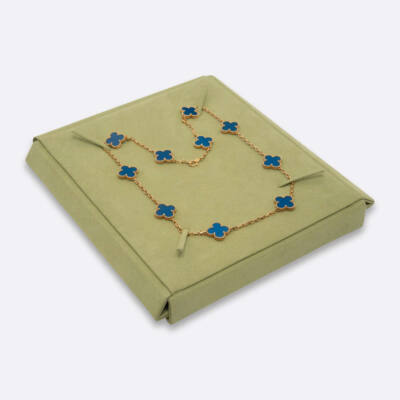 VAN CLEEF AND ARPELS VINTAGE ALHAMBRA NECKLACE, 10 MOTIFS BLUE AGATE