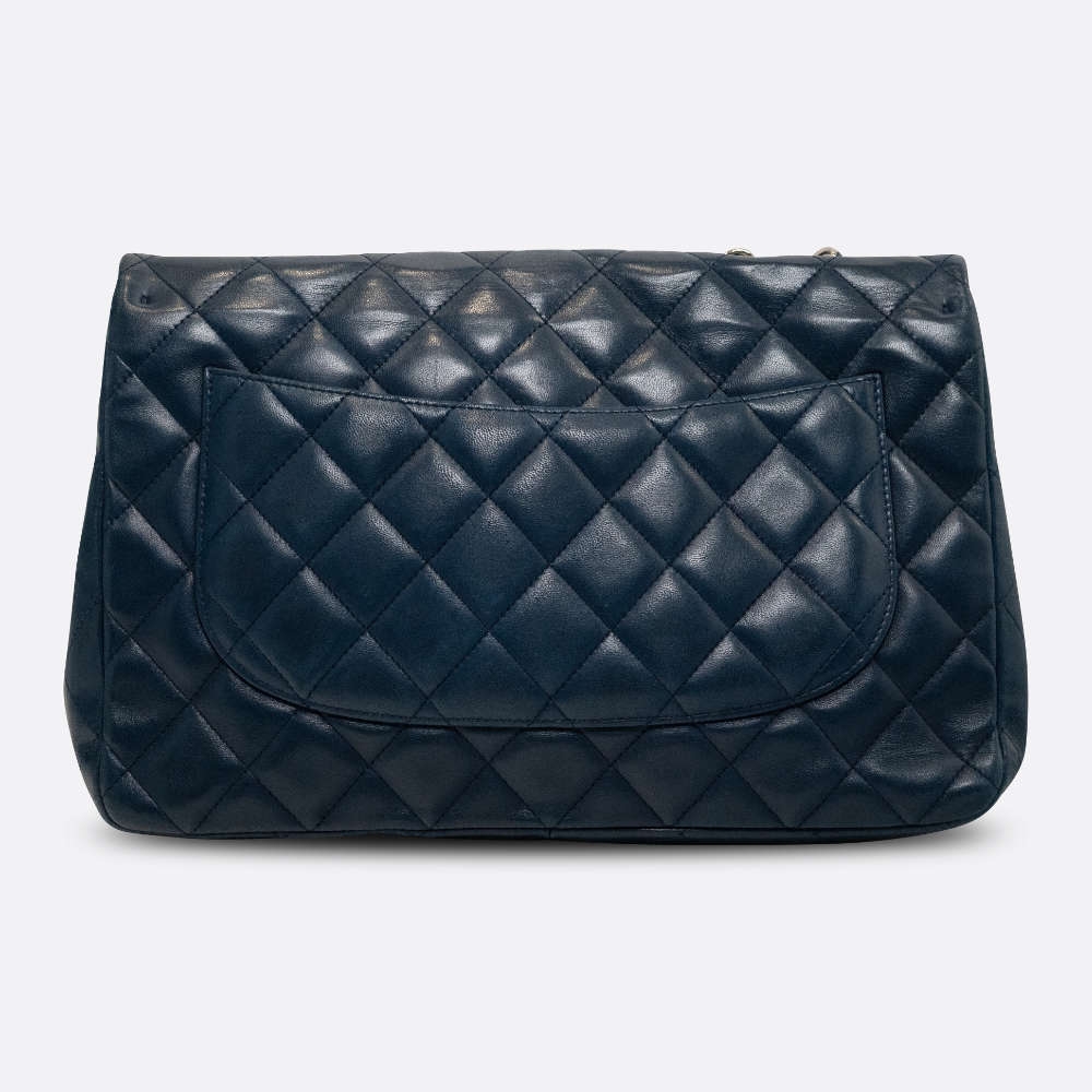 CHANEL FLAP BAG JUMBO NAVY BLUE LAMBSKIN - BJ Luxury
